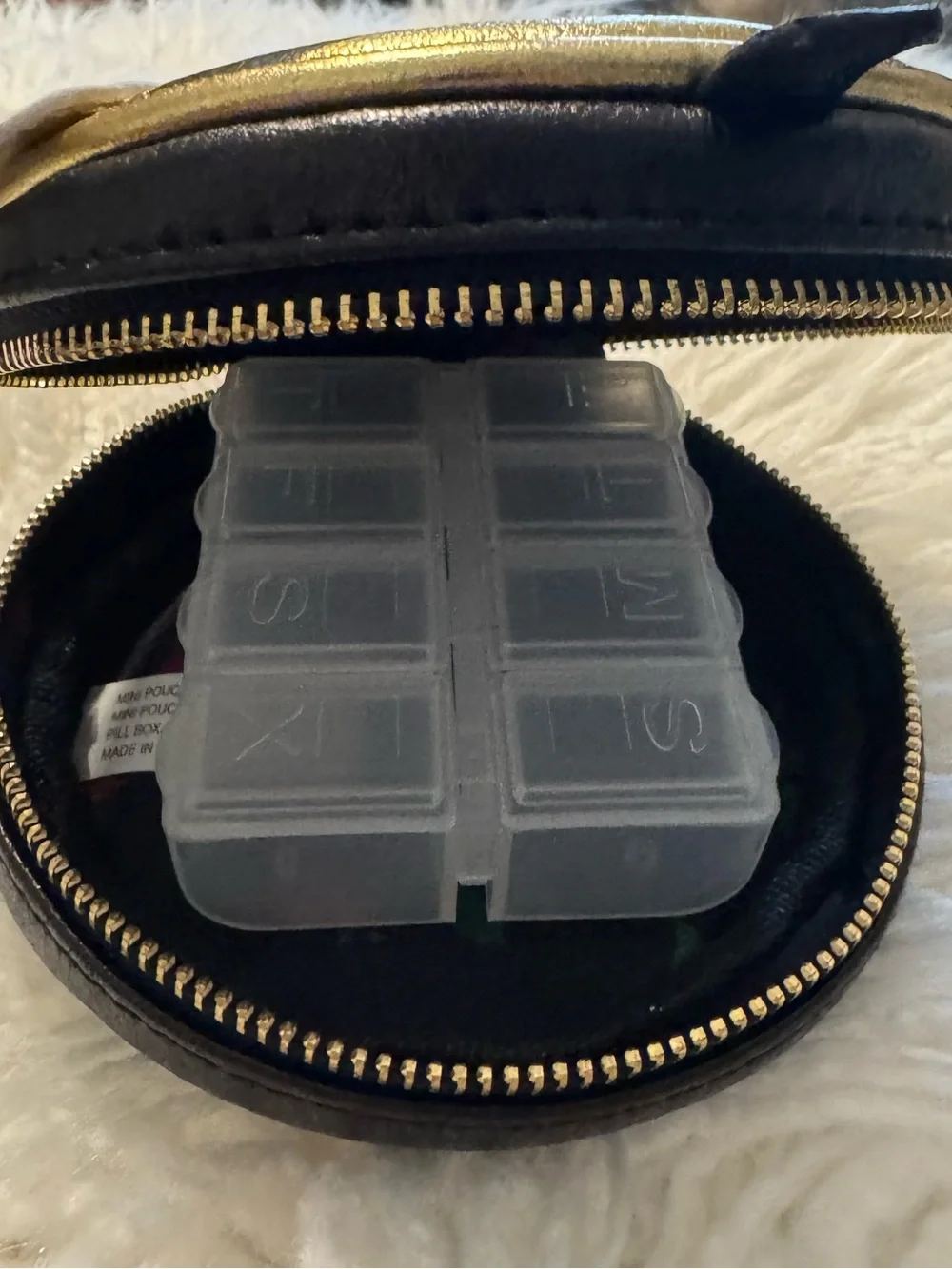 Betsey Johnson Gold & Black Bee Pill Pouch with Silver Wings